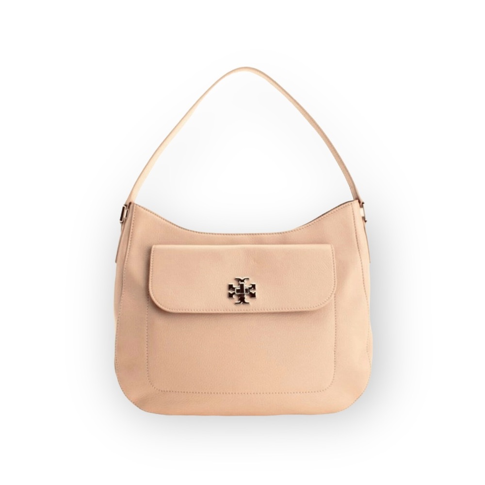 TORY BURCH Mercer Front Pocket Hobo Handbag in Beige.
Pristine,